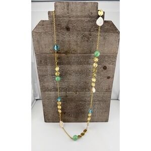 Park Lane Ocean Treasures Necklace Gold Tone, Mother Of Pearl, Aqua Glass